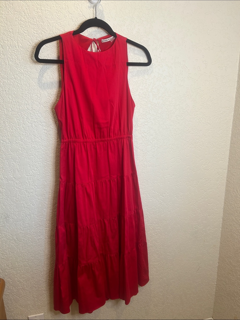 Alice + Olivia Vibrant Red Sleeveless Tiered Maxi Dress